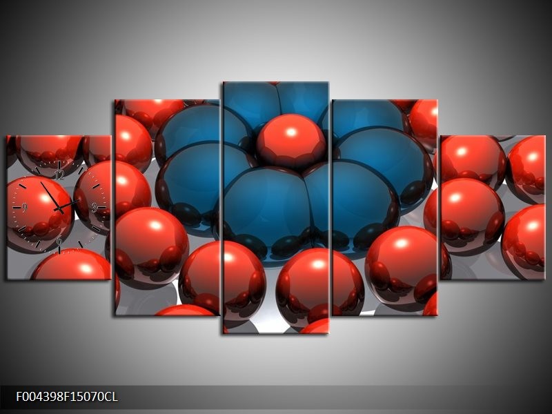 Klok schilderij Design | Rood, Blauw, Grijs | 150x70cm 5Luik