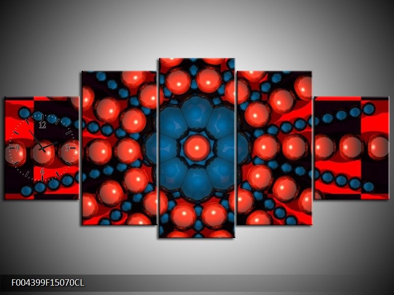 Klok schilderij Design | Blauw, Rood | 150x70cm 5Luik