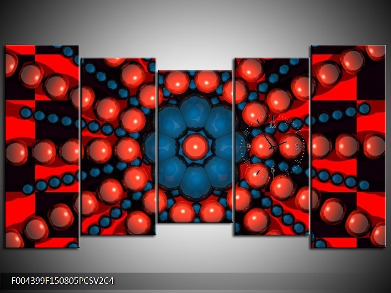 Klok schilderij Design | Blauw, Rood | 150x80cm 5Luik