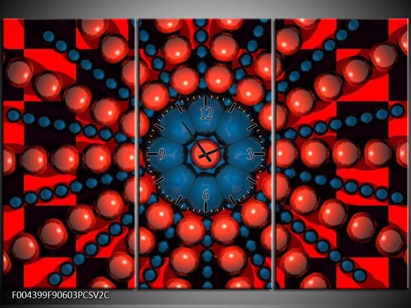 Klok schilderij Design | Blauw, Rood | 90x60cm 3Luik