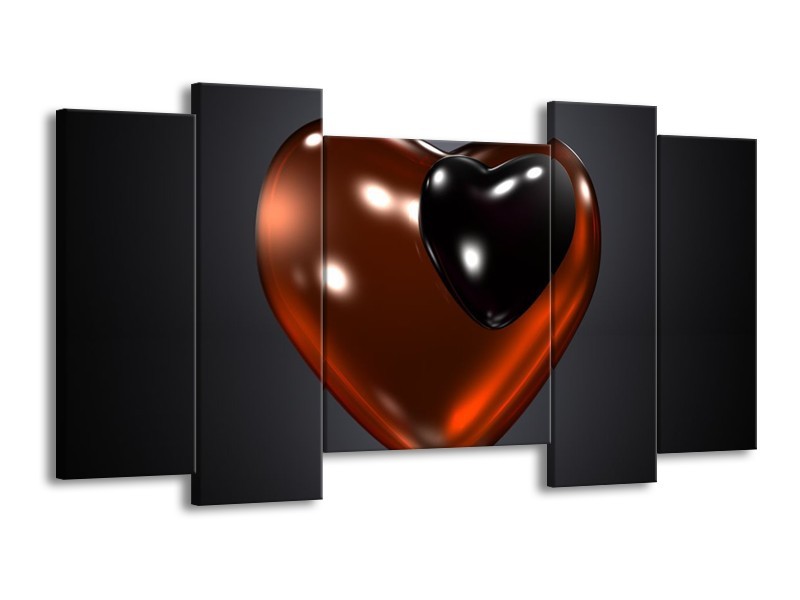 Canvas schilderij Hart | Rood, Zwart, Grijs | 120x65 5Luik