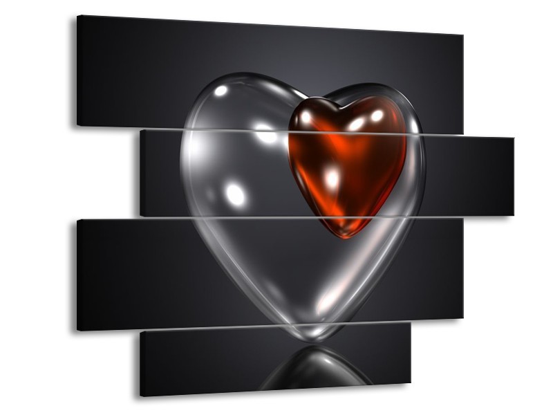 Canvas schilderij Hart | Rood, Zwart, Grijs | 115x85cm 4Luik