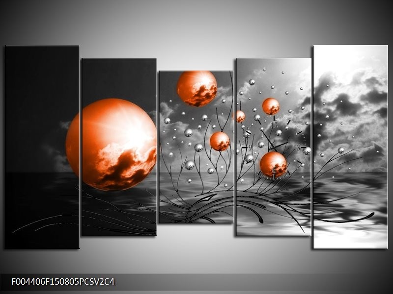 Klok schilderij Design | Oranje, Grijs, Zwart | 150x80cm 5Luik