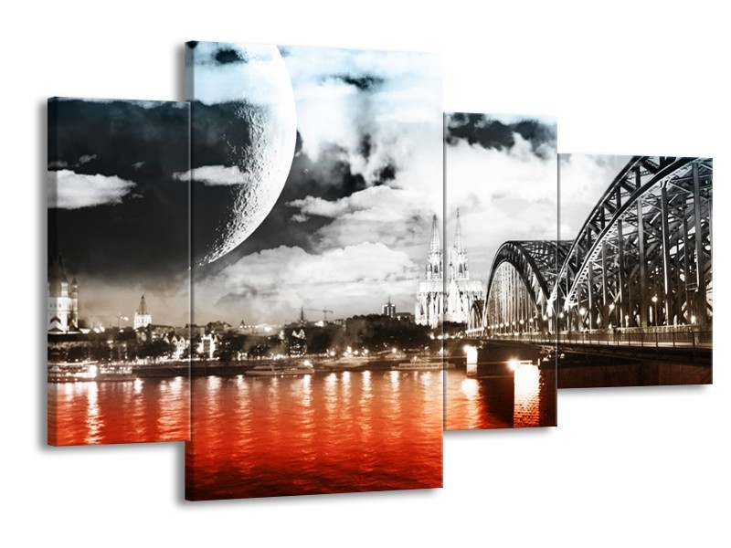 Glas schilderij Modern | Rood, Grijs, Zwart | 120x75cm 4Luik