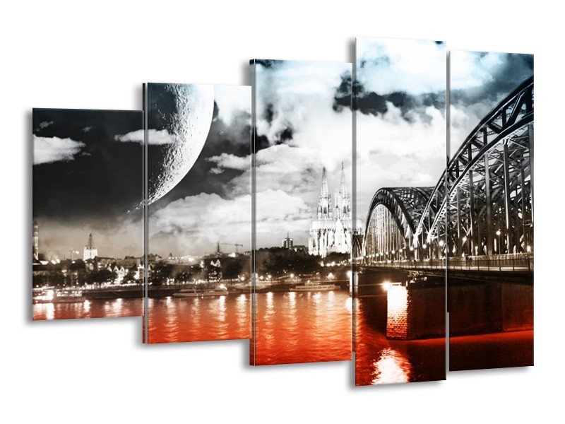 Canvas schilderij Modern | Rood, Grijs, Zwart | 150x100cm 5Luik