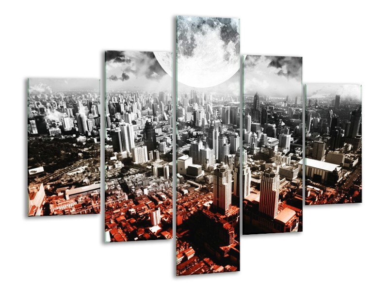 Canvas schilderij Modern | Rood, Grijs, Zwart | 100x70cm 5Luik