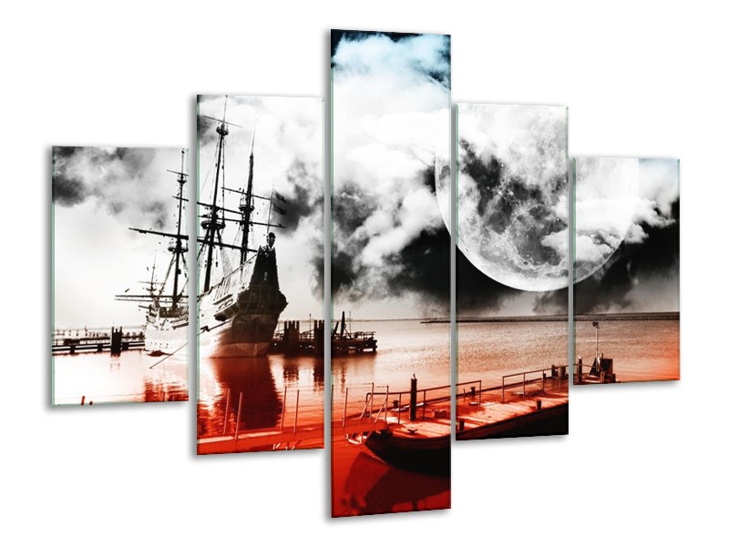 Canvas schilderij Modern | Rood, Grijs, Zwart | 100x70cm 5Luik