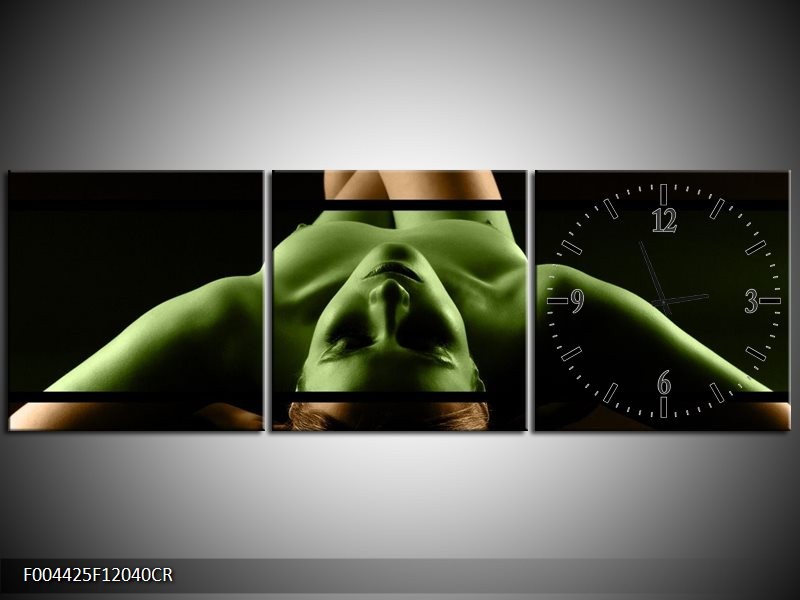 Klok schilderij Lichaam | Groen, Bruin, Zwart | 120x40cm 3Luik