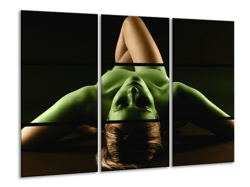 Canvas schilderij Lichaam | Groen, Bruin, Zwart | 120x80cm 3Luik