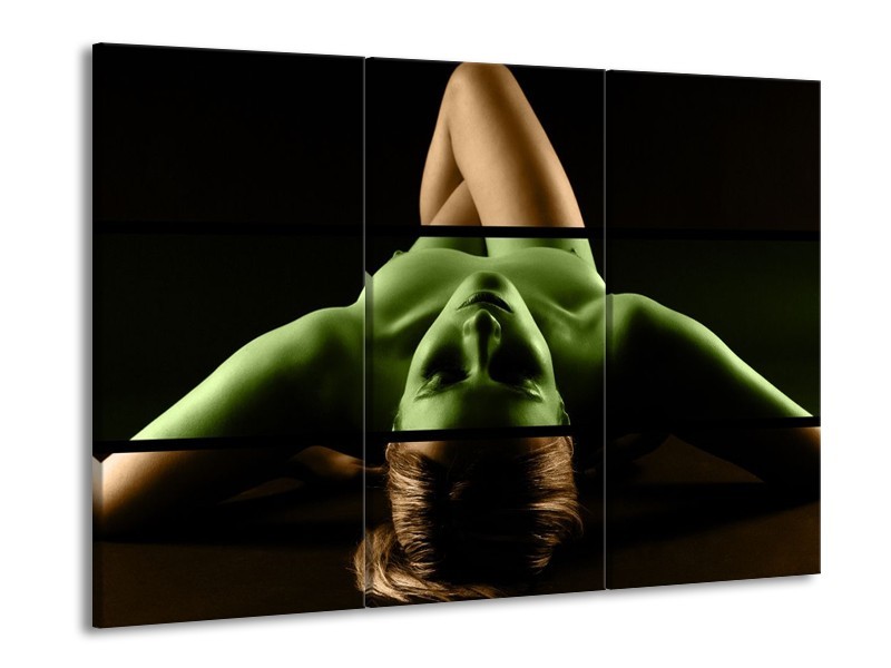 Canvas schilderij Lichaam | Groen, Bruin, Zwart | 90x60cm 3Luik