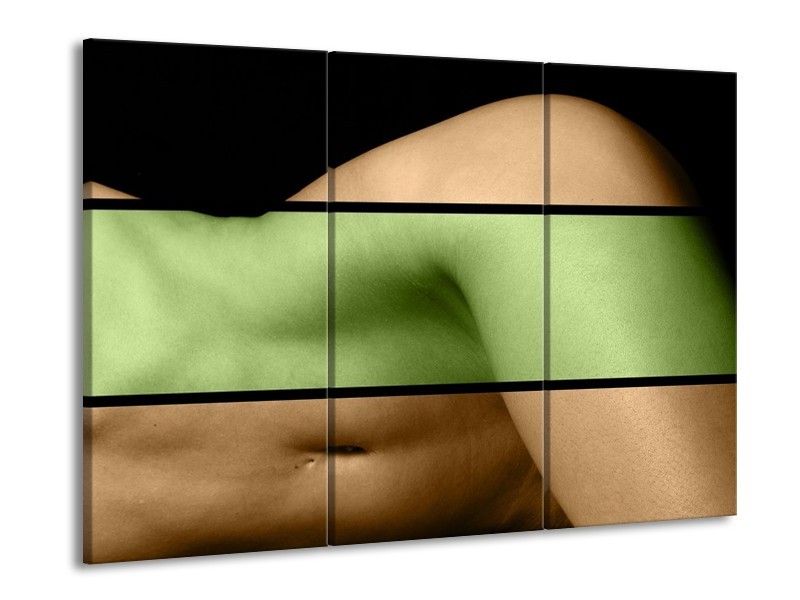 Glas schilderij Lichaam | Groen, Bruin, Zwart | 90x60cm 3Luik
