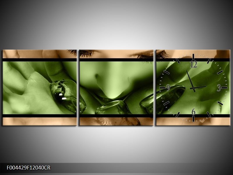 Klok schilderij Gezicht | Groen, Bruin | 120x40cm 3Luik