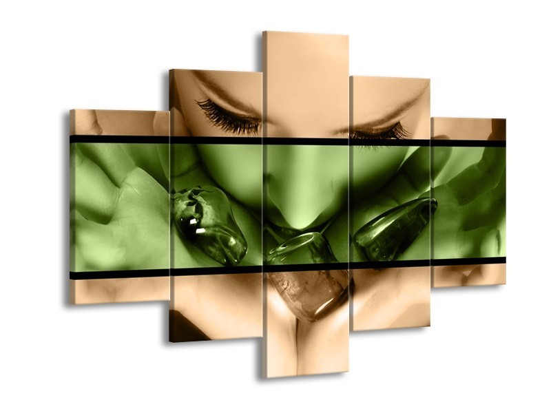 Glas schilderij Gezicht | Groen, Bruin | 150x105cm 5Luik