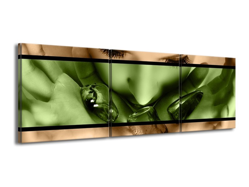 Canvas schilderij Gezicht | Groen, Bruin | 150x50cm 3Luik