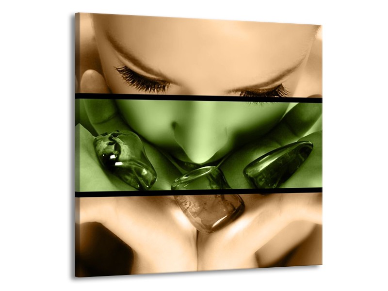 Canvas schilderij Gezicht | Groen, Bruin | 70x70cm 1Luik