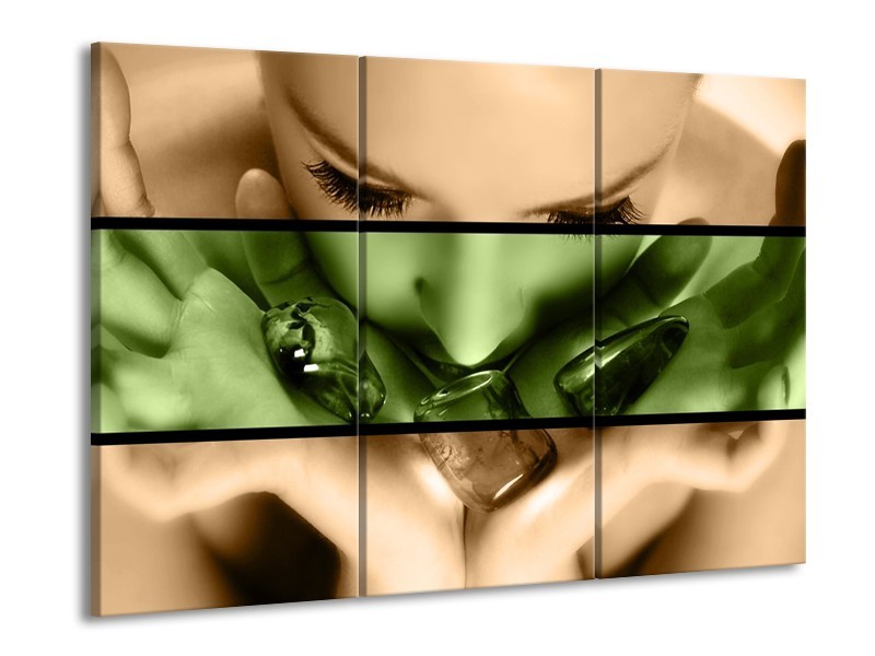 Glas schilderij Gezicht | Groen, Bruin | 90x60cm 3Luik