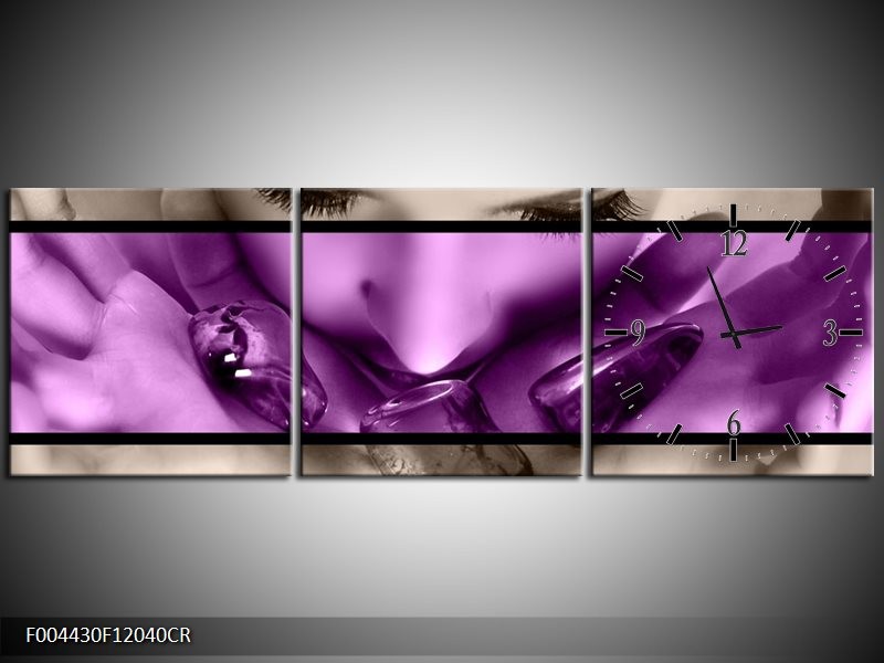 Klok schilderij Gezicht | Paars, Grijs, Zwart | 120x40cm 3Luik