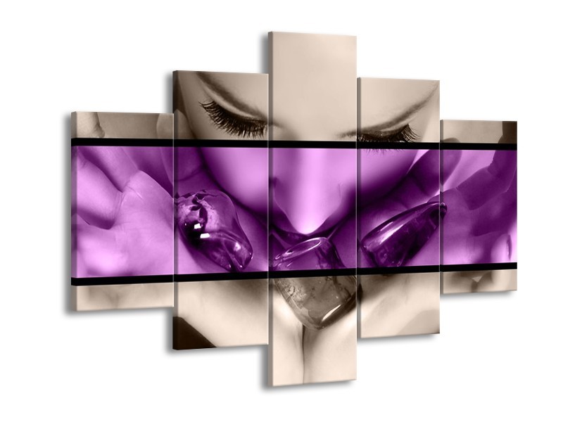 Glas schilderij Gezicht | Paars, Grijs, Zwart | 150x105cm 5Luik