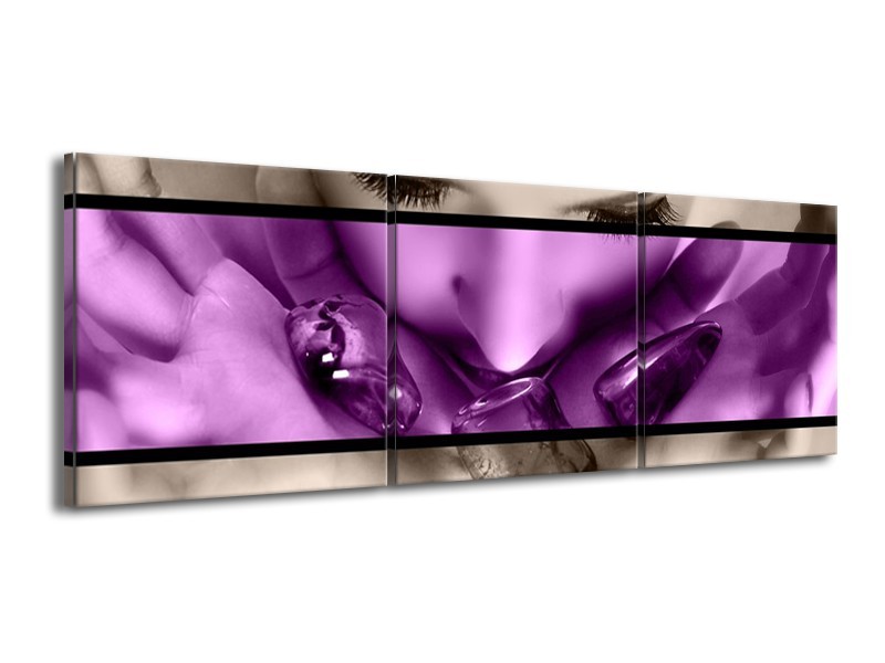 Canvas schilderij Gezicht | Paars, Grijs, Zwart | 150x50cm 3Luik