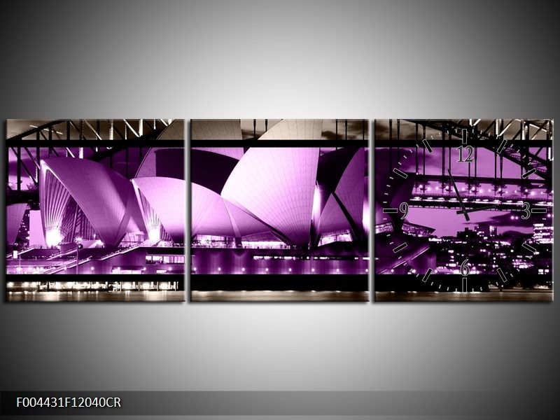 Klok schilderij Sydney | Paars, Grijs, Zwart | 120x40cm 3Luik