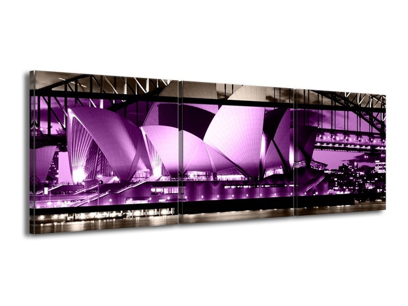 Glas schilderij Sydney | Paars, Grijs, Zwart | 150x50cm 3Luik