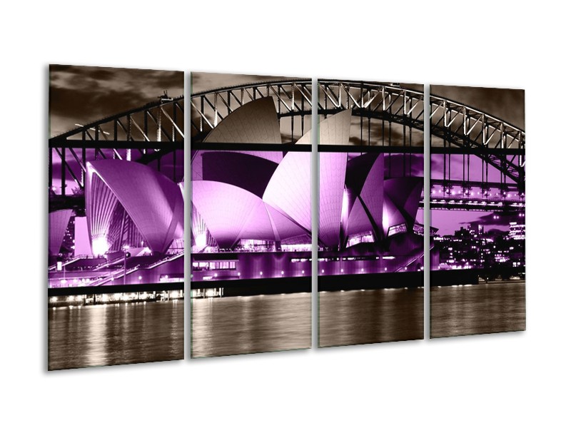 Canvas schilderij Sydney | Paars, Grijs, Zwart | 160x80cm 4Luik
