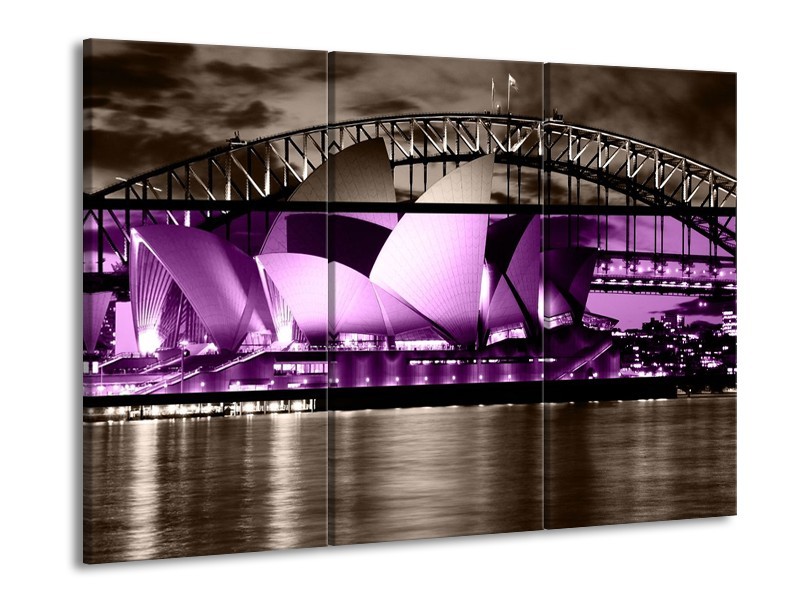 Glas schilderij Sydney | Paars, Grijs, Zwart | 90x60cm 3Luik