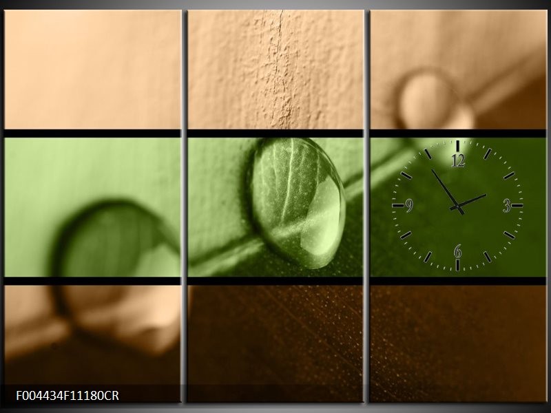 Klok schilderij Modern | Groen, Bruin | 111x80cm 3Luik
