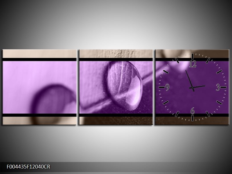 Klok schilderij Druppels | Paars, Bruin | 120x40cm 3Luik