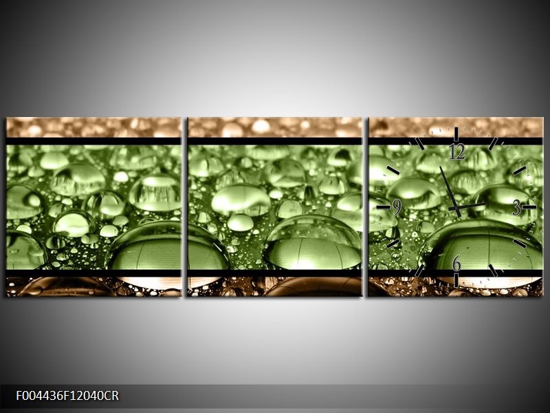 Klok schilderij Druppels | Groen, Bruin | 120x40cm 3Luik