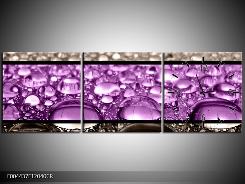 Klok schilderij Druppels | Paars, Grijs | 120x40cm 3Luik