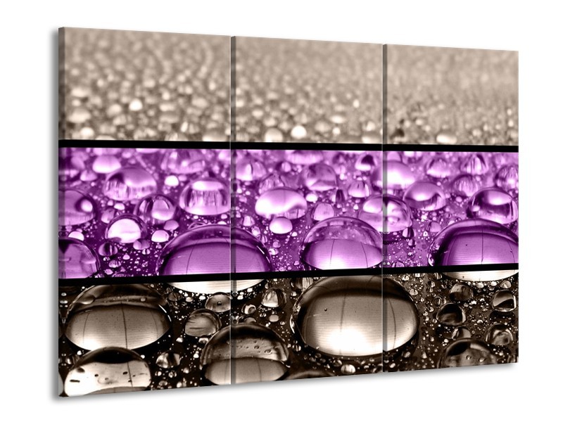 Glas schilderij Druppels | Paars, Grijs | 90x60cm 3Luik