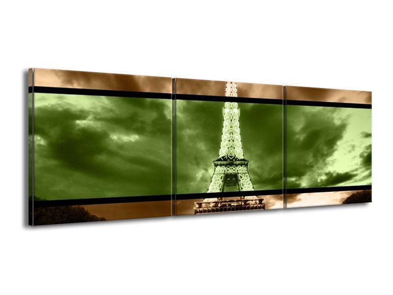 Canvas schilderij Parijs | Groen, Bruin | 150x50cm 3Luik