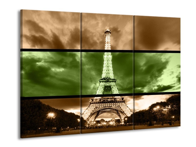 Glas schilderij Parijs | Groen, Bruin | 90x60cm 3Luik