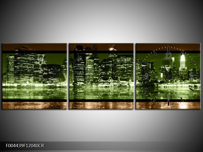Klok schilderij Steden | Groen, Bruin | 120x40cm 3Luik