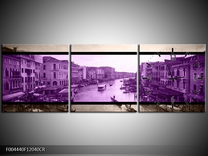 Klok schilderij Venetie | Paars, Grijs | 120x40cm 3Luik