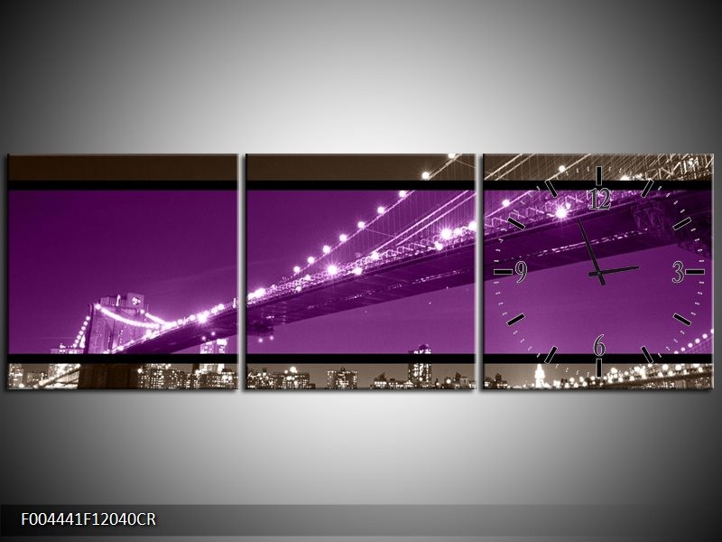 Klok schilderij Brug | Paars, Grijs | 120x40cm 3Luik