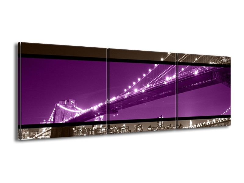 Canvas schilderij Brug | Paars, Grijs | 150x50cm 3Luik