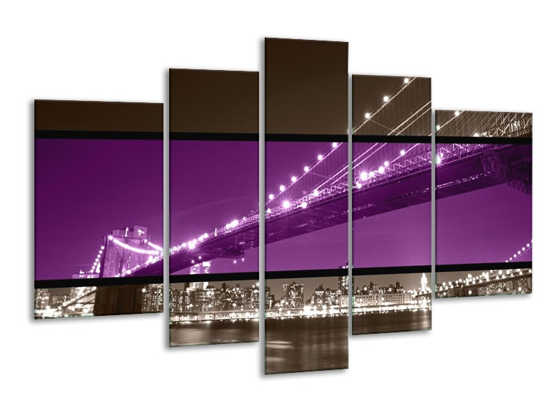 Canvas schilderij Brug | Paars, Grijs | 170x100cm 5Luik