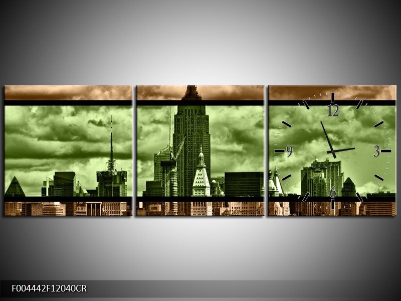 Klok schilderij Modern | Bruin, Groen | 120x40cm 3Luik