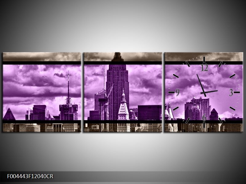 Klok schilderij Modern | Paars, Grijs | 120x40cm 3Luik