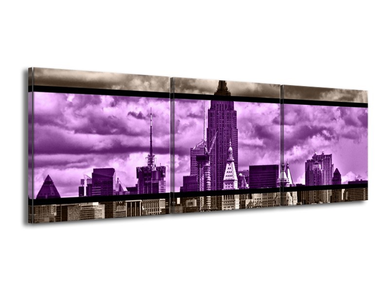 Canvas schilderij Modern | Paars, Grijs | 150x50cm 3Luik