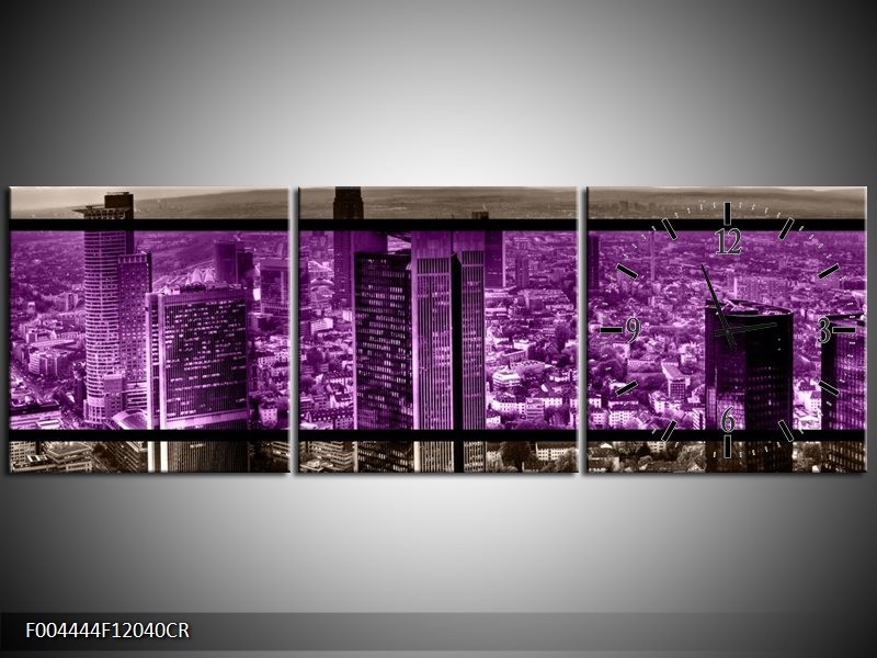 Klok schilderij Modern | Paars, Grijs, Zwart | 120x40cm 3Luik