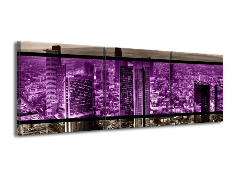 Canvas schilderij Modern | Paars, Grijs, Zwart | 150x50cm 3Luik
