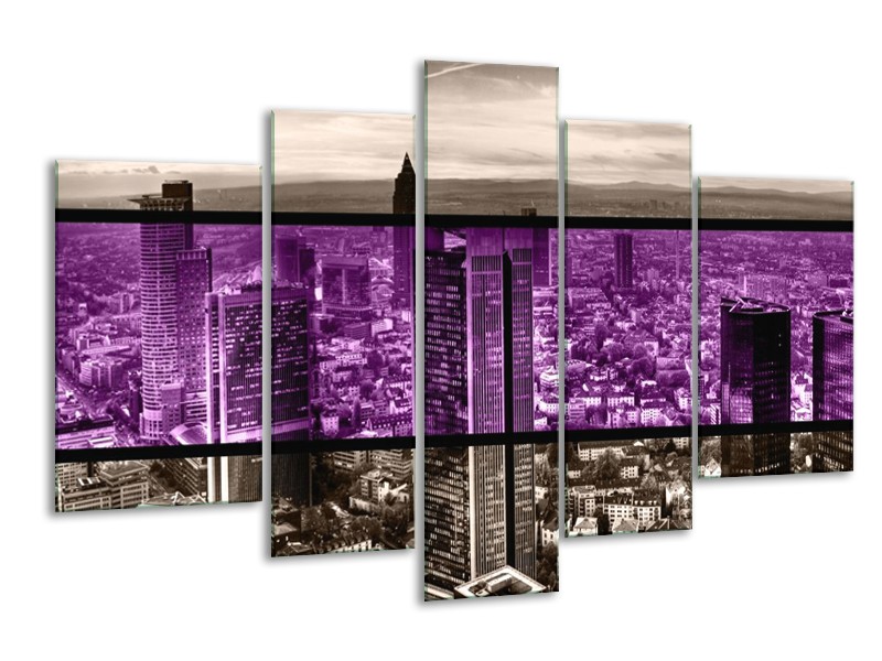 Canvas schilderij Modern | Paars, Grijs, Zwart | 170x100cm 5Luik