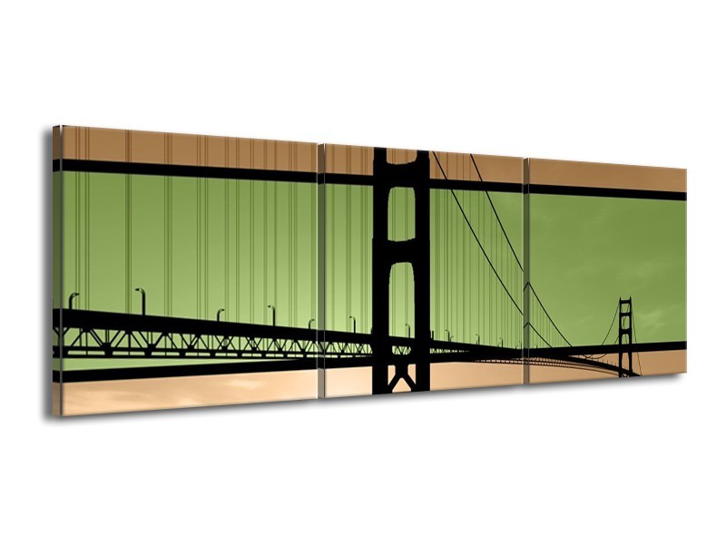 Canvas schilderij Brug | Groen, Bruin, Zwart | 150x50cm 3Luik