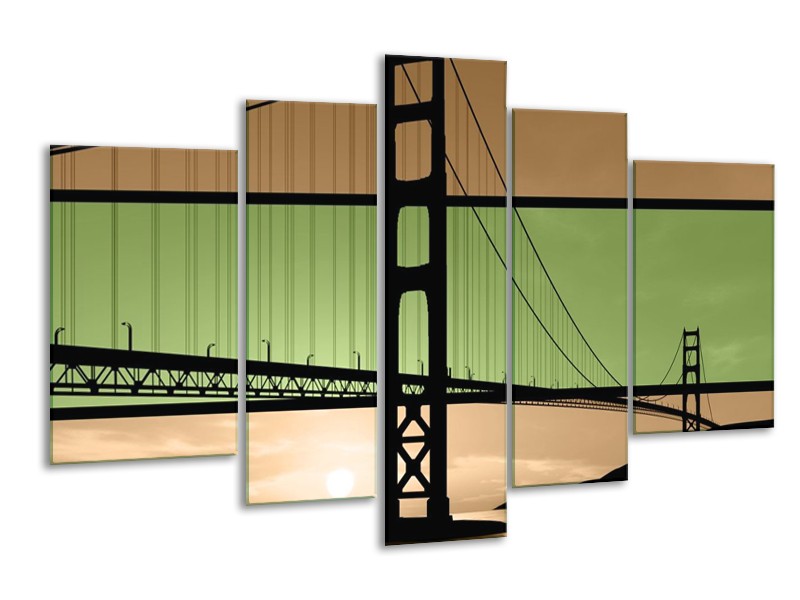 Canvas schilderij Brug | Groen, Bruin, Zwart | 170x100cm 5Luik