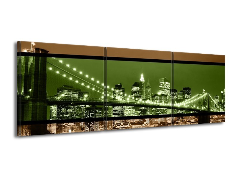 Canvas schilderij Brug | Groen, Bruin, Zwart | 150x50cm 3Luik