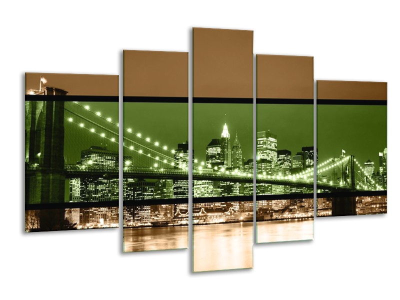 Canvas schilderij Brug | Groen, Bruin, Zwart | 170x100cm 5Luik