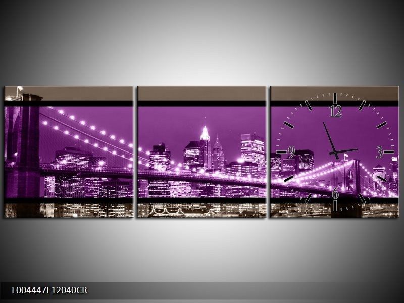 Klok schilderij Brug | Paars, Grijs, Zwart | 120x40cm 3Luik